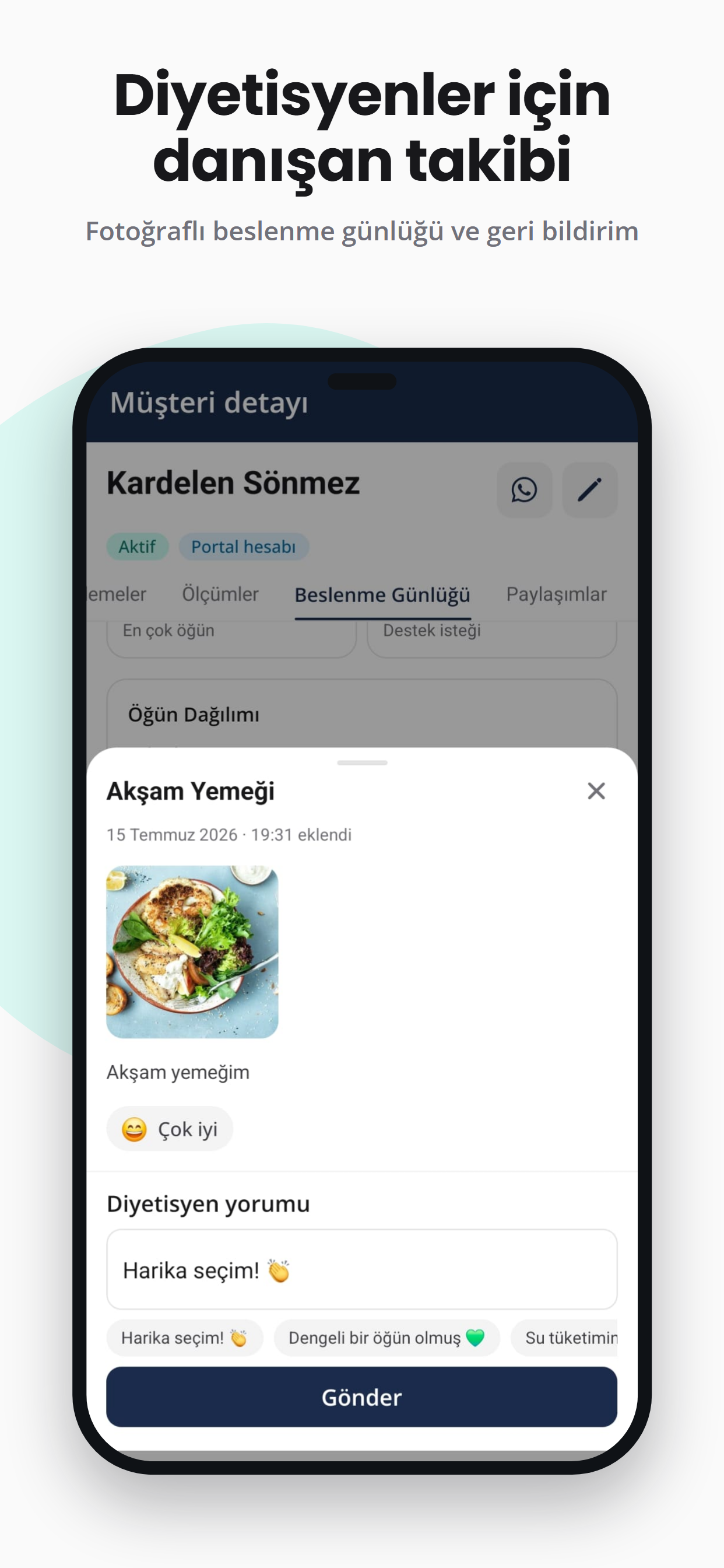 Diyetisyenler için danışan takibi: fotoğraflı beslenme günlüğü ve geri bildirim